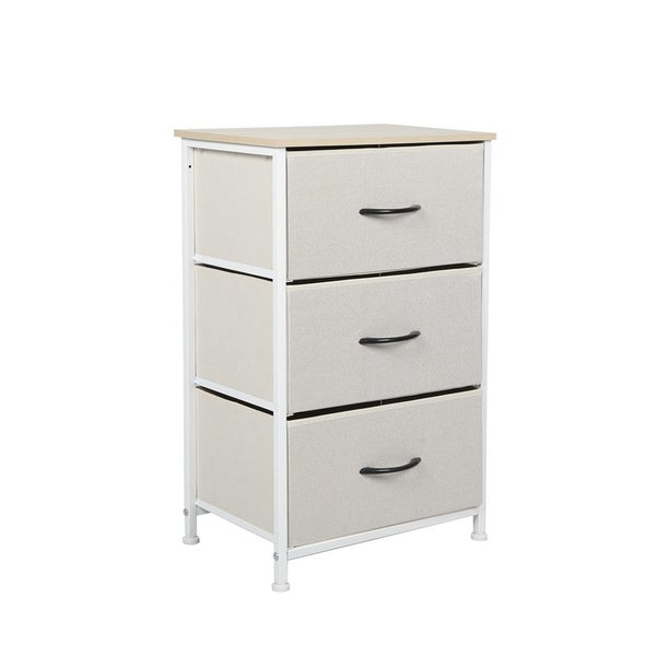 Levede Chest of 3 Drawers Bedside Table Storage Cabinet Tower Dresser Beige Carousel 1