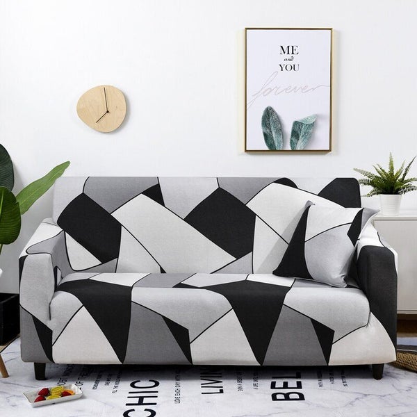 Anyseat 4 Seater Sofa Cover Black White Geometric Style and Protection For Li... Carousel 2
