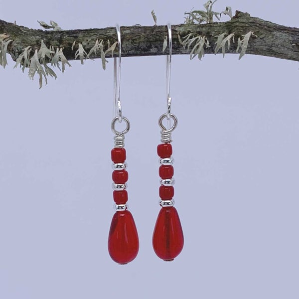 925 Sterling Silver Red Drop Earrings "Retha" Carousel 1