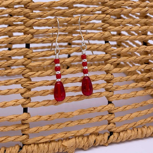 925 Sterling Silver Red Drop Earrings "Retha" Carousel 2