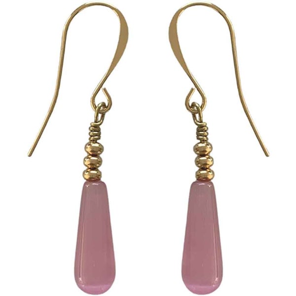 18K Gold Cat's Eye Drop Earrings "Larado" (Pink) Carousel 1