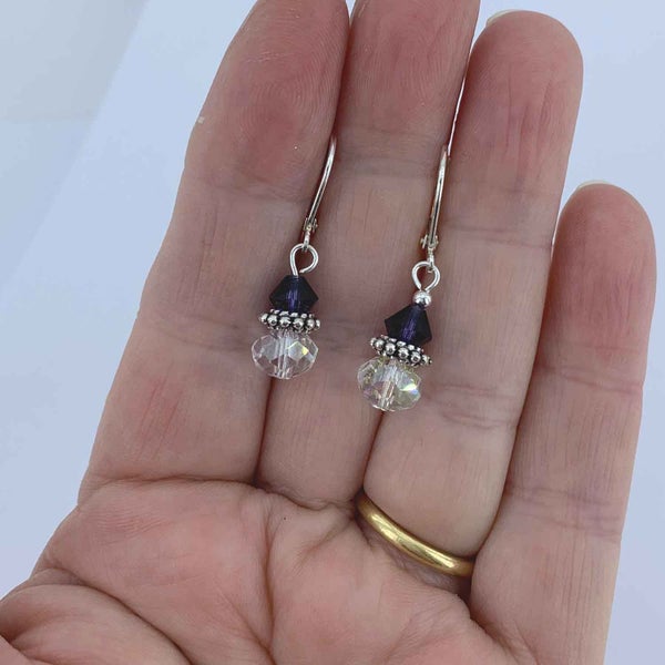Silver Crystal Drop Earrings "Valencia" (Purple) Carousel 2