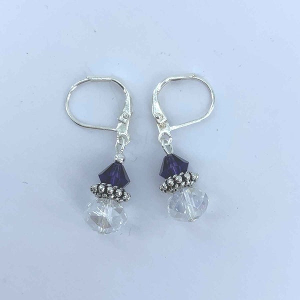 Silver Crystal Drop Earrings "Valencia" (Purple) Carousel 1
