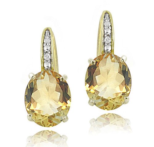 *CLEARANCE*Little Oval-Cut Citrine & CZ Diamond Huggie Earrings / 18KGP Gold Carousel 1