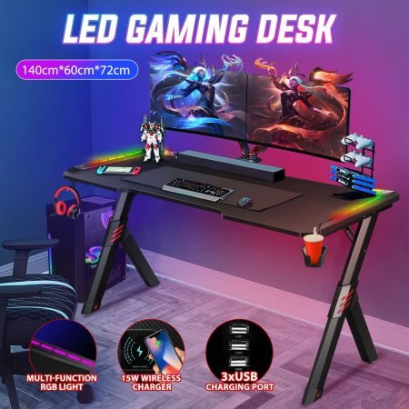Gaming Desk Computer Office Racer Table RGB LED Carbon Fiber Carousel 1