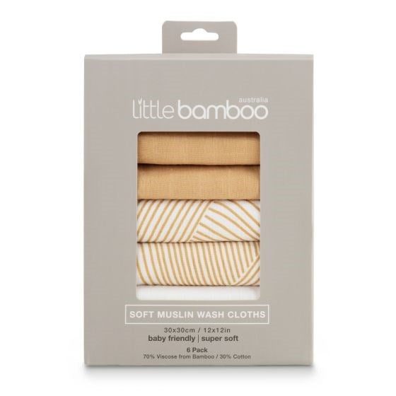 Little Linen Lt Bamboo Muslin Washers 6Pk - Marigold Carousel 1
