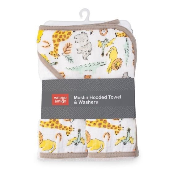 Little Linen Weegoamigo Hooded Towel + Washers Ernie Elephant Carousel 1