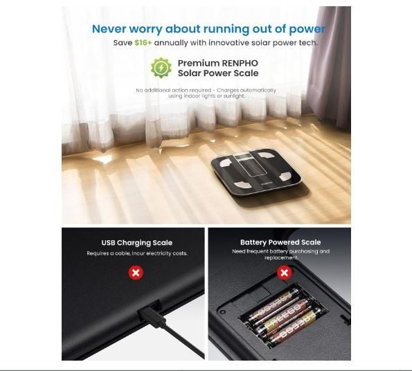 RENPHO Elis Solar Power Digital Bathroom Smart Scale + AfterPay Carousel 14