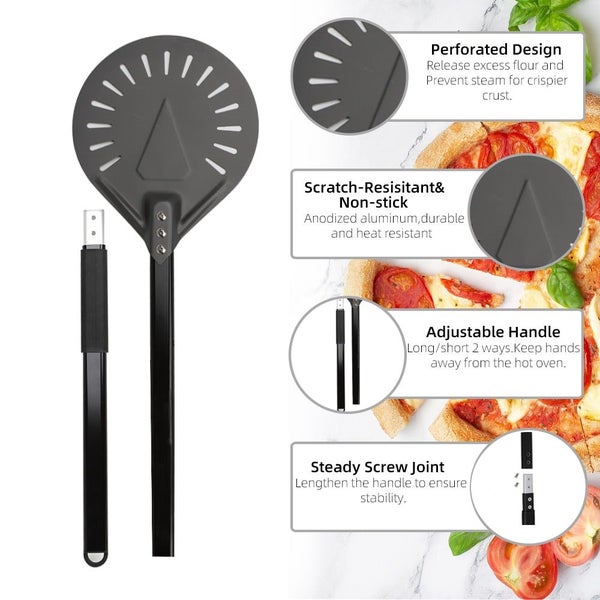 Anygleam Pizza Shovel 110cm Dark Grey for Perforated Peel with Metal Handle O... Carousel 8