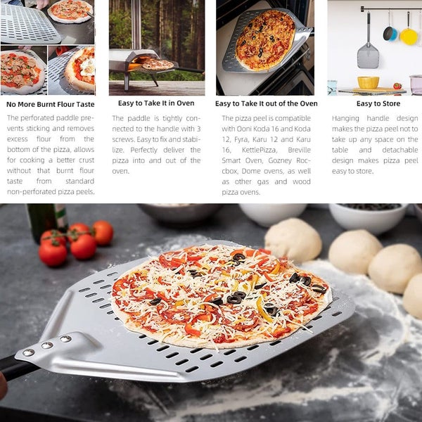 Anygleam Pizza Shovel 25cm X 81cm Silver for Perforated Peel with Metal Handl... Carousel 7