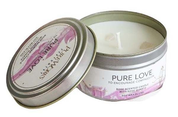 Pure Love Rose Scented Candle with Rose Quartz Crystal Energy 80gm Carousel 1