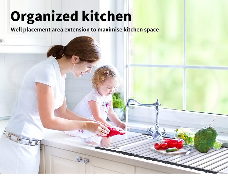 Toque Stainless Steel Dish Drying Rack Over Sink Kitchen Foldable RollUp Mat Carousel 2