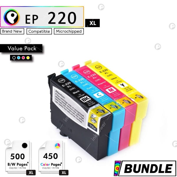 Compatible Epson 220XL BK+C+M+Y 4 Ink Cartridges Full Set Carousel 1