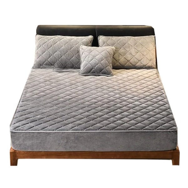 Anycozy Mattress Cover Gray 150x200cm Crystal Velvet Thicken Quilted Warm Sof... Carousel 1