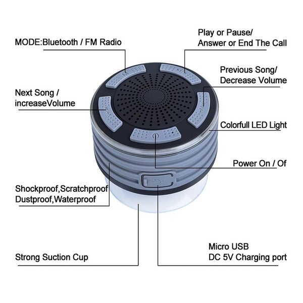 Waterproof Bluetooth 4.0 Shower Speaker - Grey Carousel 5