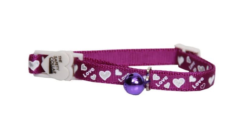 Cat Collar - Reflective Love Hearts (Purple) Carousel 1