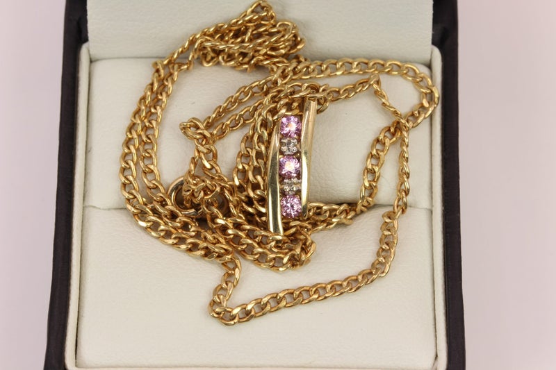 9ct Pink Amethyst & Diamond necklace Carousel 6