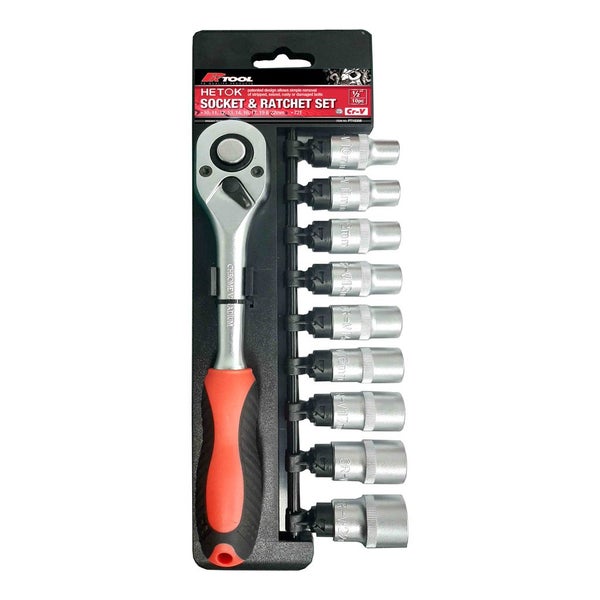 PK Tools 1/2"dr Hetok Socket & Ratchet 11pc Set Carousel 1