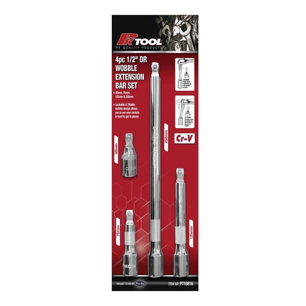 PK Tools 1/2"dr Socket Wobble Extension Bar 4pc Set Carousel 2