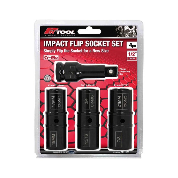 PK Tools 1/2" Dr Metric & SAE Impact Flip Socket Set - 4pc Carousel 2