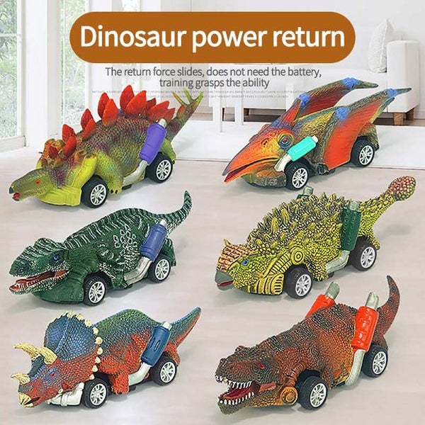 6 Pack Pull Back Dinosaur Toys Race Car Set Carousel 1
