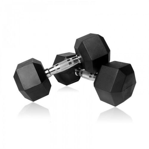 2X 20kg Hex Dumbbells Weight Set Rubber Coated Cast Steel Black Carousel 2