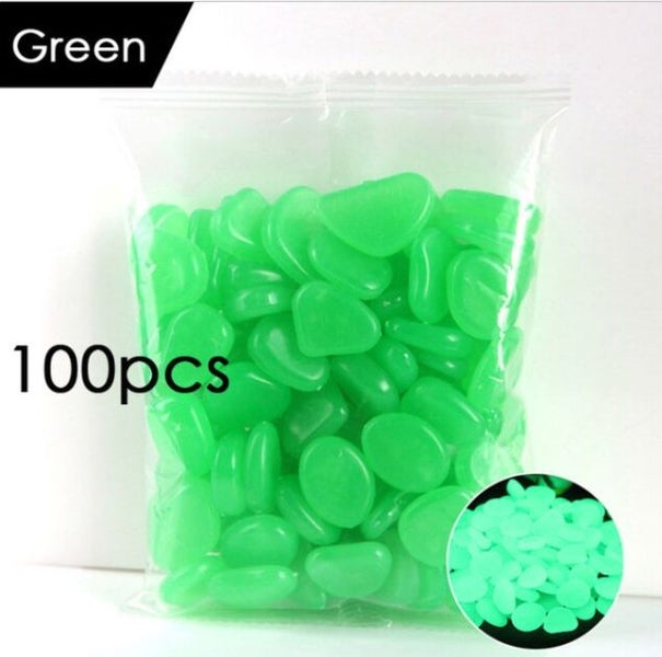 100pc Garden Glow in the Dark Luminous Pebbles for Walkways Plants Fish Tank ... Carousel 1
