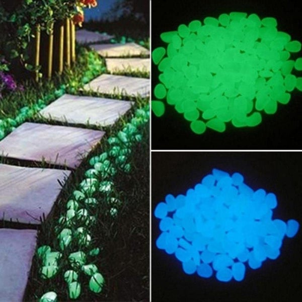 100pc Garden Glow in the Dark Luminous Pebbles for Walkways Plants Fish Tank ... Carousel 2