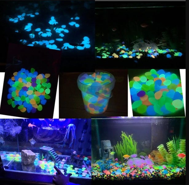 100pc Garden Glow in the Dark Luminous Pebbles for Walkways Plants Fish Tank ... Carousel 12