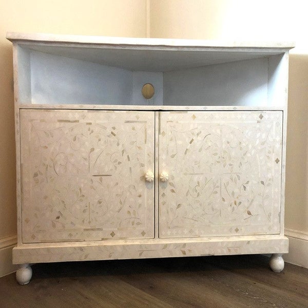 Bone Inlay Corner Cabinet in White - Warehouse Sale Carousel 2