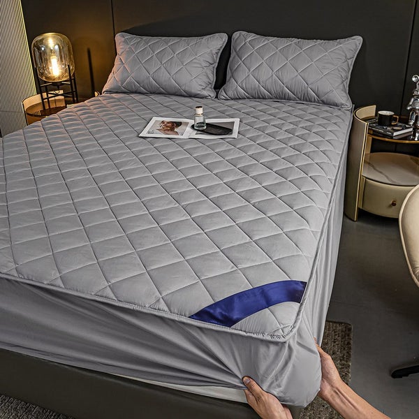 SOGA 2X Grey 183cm Wide Cross-Hatch Mattress Cover Thick Quilted Stretchable ... Carousel 12