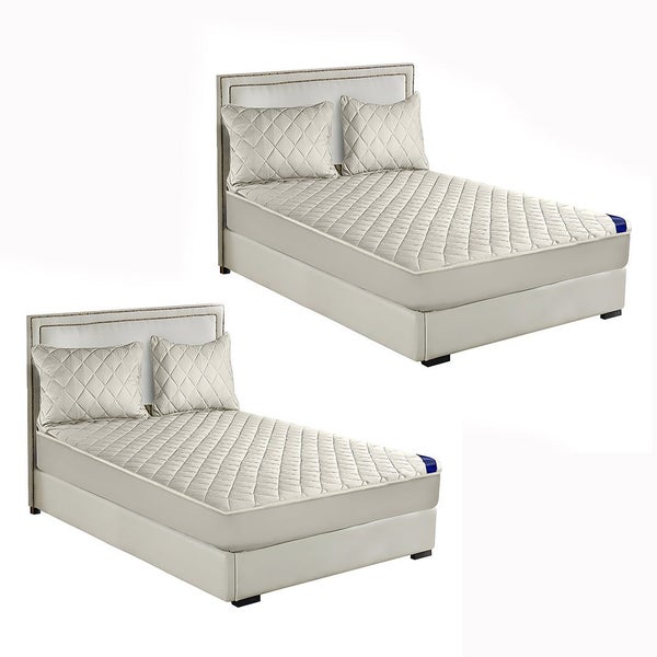 SOGA 2X White 138cm Wide Cross-Hatch Mattress Cover Thick Quilted Stretchable... Carousel 1