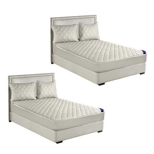 SOGA 2X White 183cm Wide Cross-Hatch Mattress Cover Thick Quilted Stretchable... Carousel 1