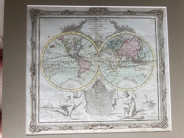 World map Brion de la Tour 1766. Original hand coloured engraving Carousel 2