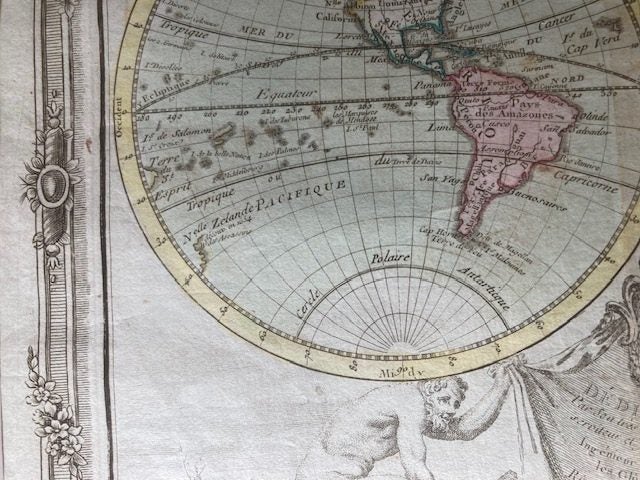 World map Brion de la Tour 1766. Original hand coloured engraving Carousel 5