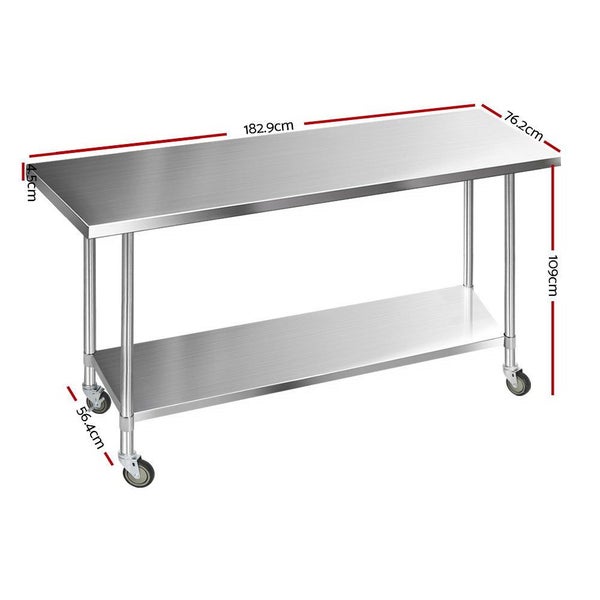 Cefito 1829 X 762Mm Commercial Stainless Steel Kitchen Bench With 4Pcs Castor Wh Carousel 2