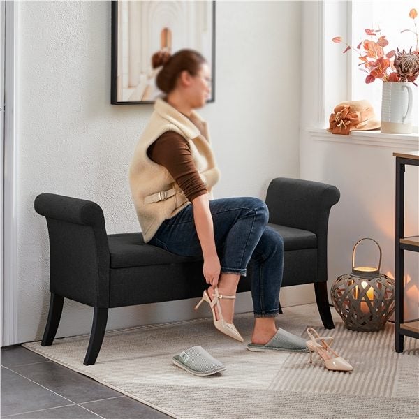Modern Fabric Tufted Storage Bench with Rolled Arms Cushioned Ottoman Bench Carousel 1