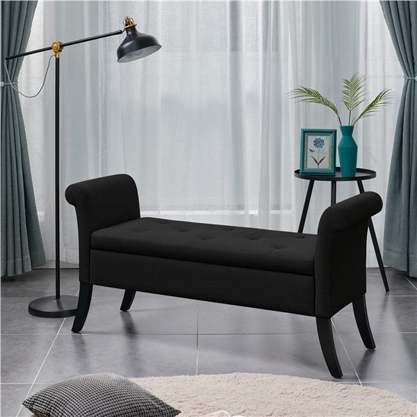 Modern Fabric Tufted Storage Bench with Rolled Arms Cushioned Ottoman Bench Carousel 10