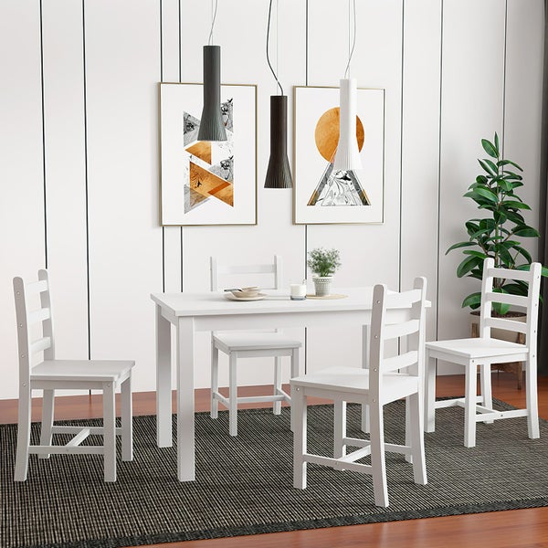Wooden Table Set Chairs 5 Piece Dining Kitchen Pine Wood Furniture Rectangular Carousel 1