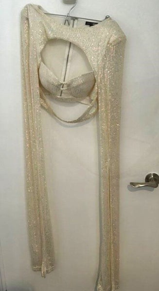 Fashion Nova Glimmer Glow Sequin sparkly bustier crop top long sleeves sz 10 12 Carousel 7