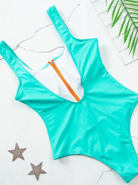 New Sexy Zipper One Piece Swimsuit Women Solid Swimwear Bodysuit Carousel 7
