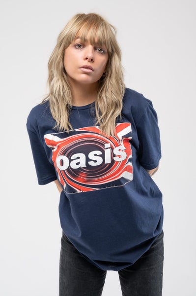 Oasis T Shirt Union Jack Band Logo new Official Unisex Navy Blue Carousel 4