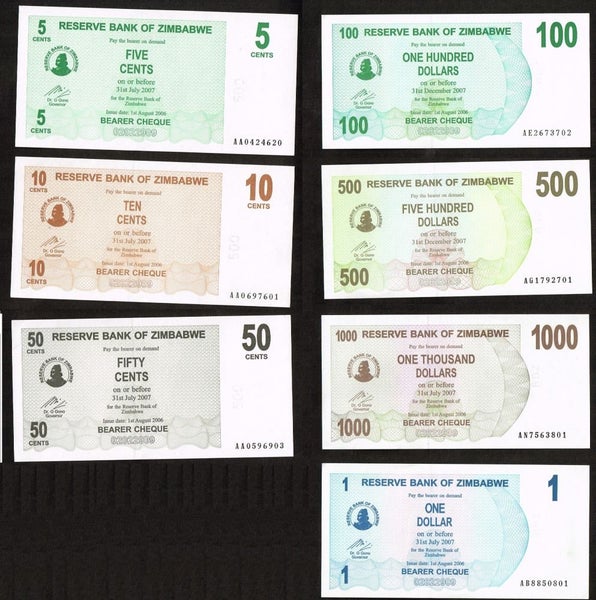ZIMBABWE 2006 Set of 7 banknotes UNC Carousel 1