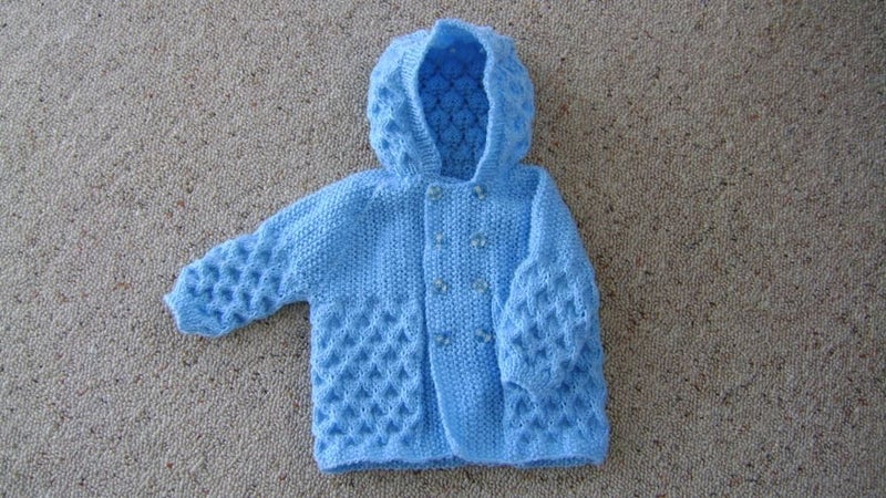 Hand Knitted Blue 4ply Hood Jacket 9-12 months Carousel 1