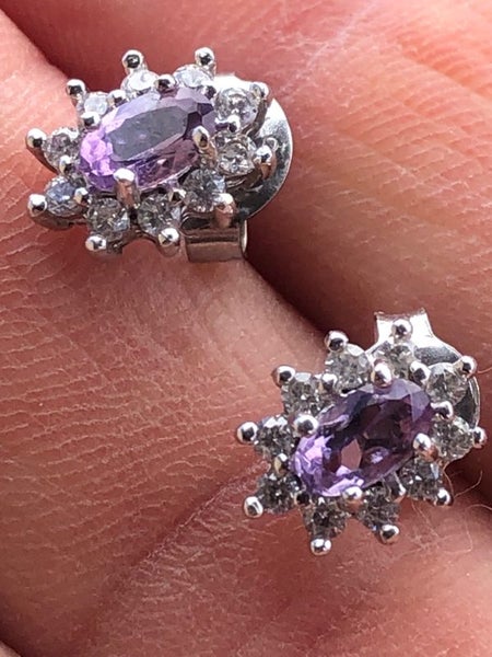 Beautiful Sterling Silver Earrings w/ Purple and White Stones - 336 Carousel 2