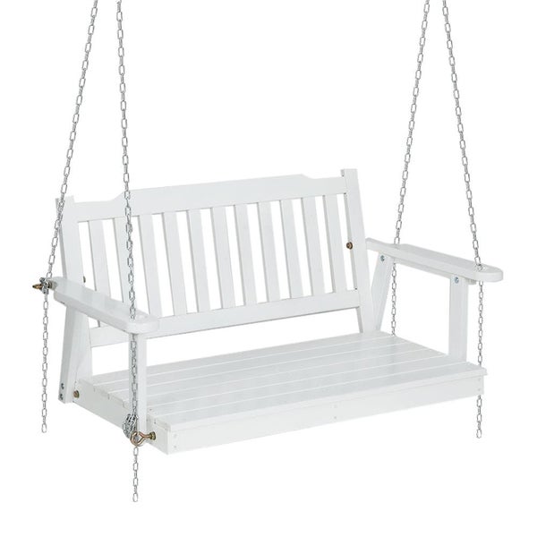 Porch Swing Chair with Chain Garden Bench Outdoor Furniture Wooden White Carousel 1