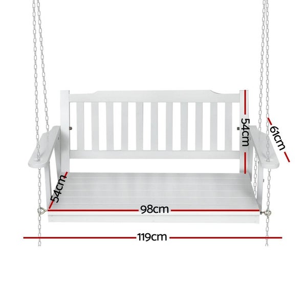 Porch Swing Chair with Chain Garden Bench Outdoor Furniture Wooden White Carousel 2