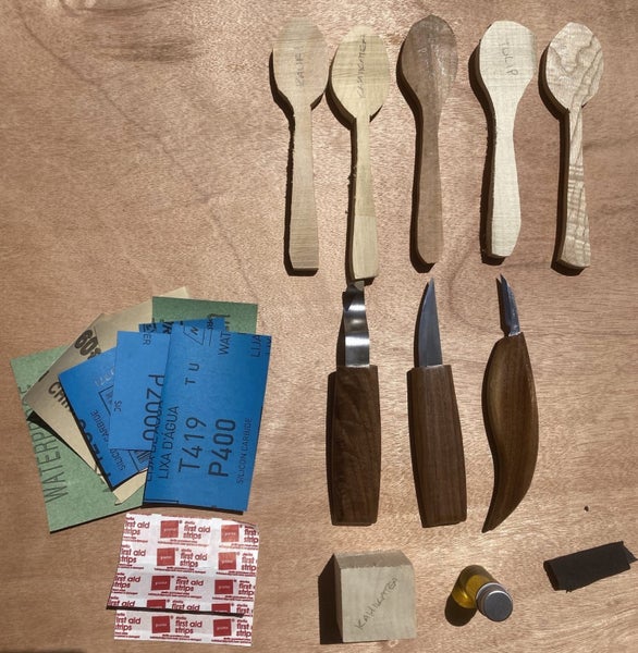 Spoon Carving Kit - Sloyd, Hook and Detail Knife. Kauri + Kahikatea spoon blanks64817820864002110
