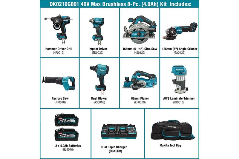 Makita 40V Max Brushless 8-Pc.Combo 4.0Ah Kit Carousel 1