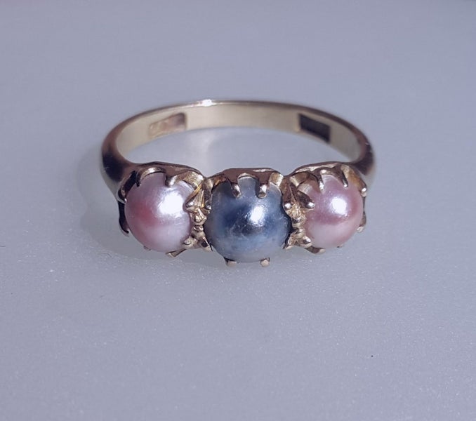 Antq Victorian 18CT Gold Natural Pearl Ring Carousel 1
